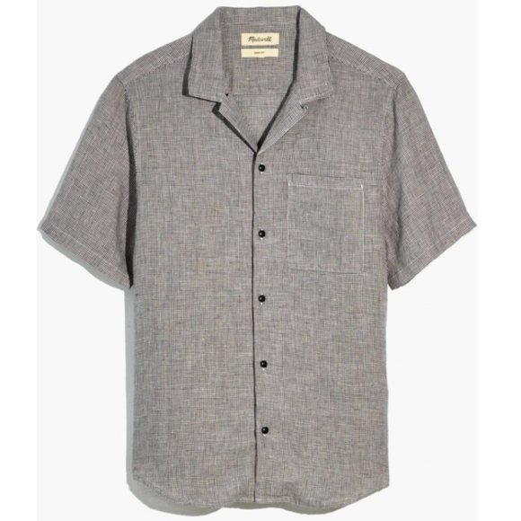 Madewell Men’s Linen Easy Short Sleeve Shirt MD342 Black white Gingham Print M - Picture 4 of 7